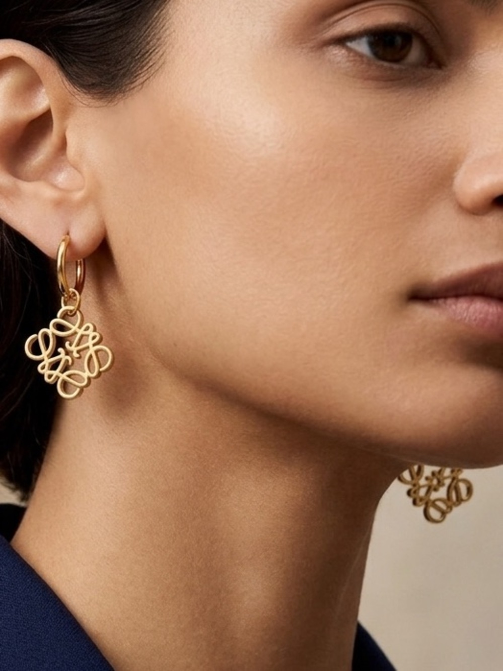🆕 LOEWE Gold Filigree Charm Hoop Earrings